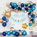 Golden and Blue Happy Birthday Decoration Set ( Including Birthday Banner + 30 Balloons Gold ,Silver & Blue+ 2 x Stars Gold & Silver + 5 Filled Confetti Balloons + crown Balloon) Happy Birthday Themes Birthday & Party Supplies -Home Decorations. 