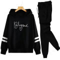 DOUBLE STRIP - Black Printed Tracksuit For Girls & Womens - Soft & Comfortable Fleece Fabric Hoodies For Girls. 