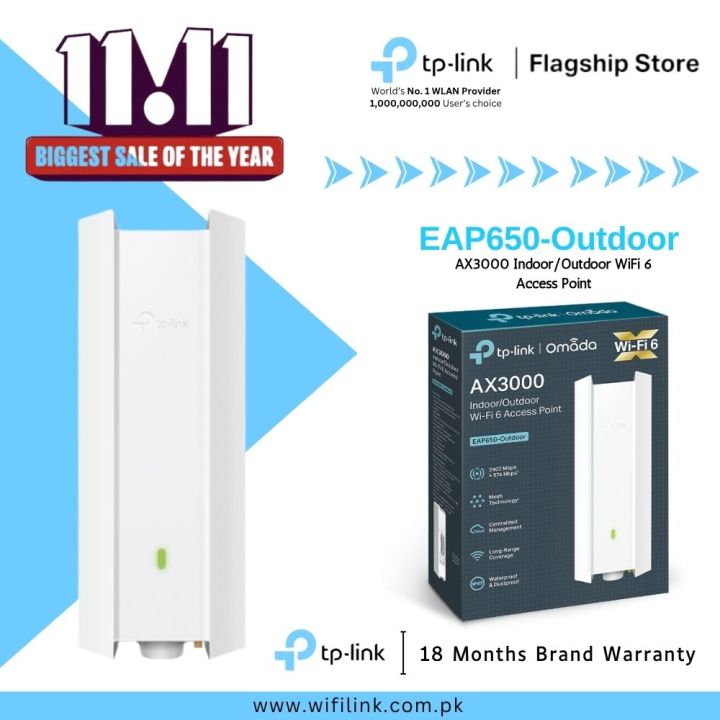 TP-Link Wi-Fi 6 Access Point EAP650-Outdoor AX3000 Indoor/Outdoor WiFi 6 Access Point - 18 Months Brand Warranty