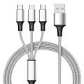 3 In 1 Charging Cable | Multi Charging Cable 3 in 1 Fast | Charging Cable 3 In 1 | 2.4A 3-in-1 Cotton-Braided Charging Cable, Compatible With Lightning, Type-C, and Micro-USB devices. 