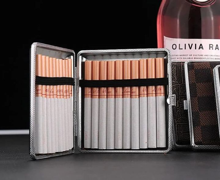 Cigarette box | cigarette case for man | 20 pcs Pouch Case Double-sided Holder Container | Leather & Metal Box | stove gas | gas stove