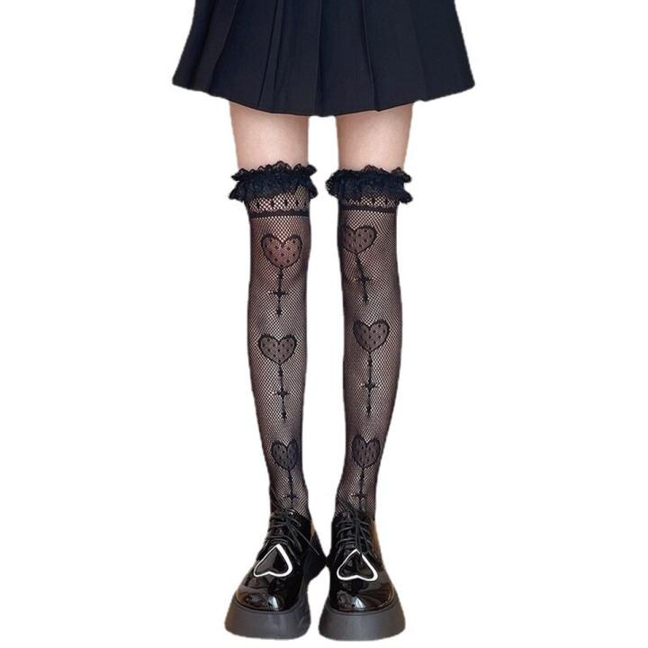 Y2K Fairy Grunge Stockings Woman Gothic Heart Bottoming Socks Lolita Egirl Harajuku Lace Leg Warmers EMO Accessories Halloween