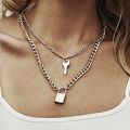 Zovoli Layered Chain Lock Portrait Pendants Necklaces For Women Gold Metal Key Heart Necklace Set Jewelry. 