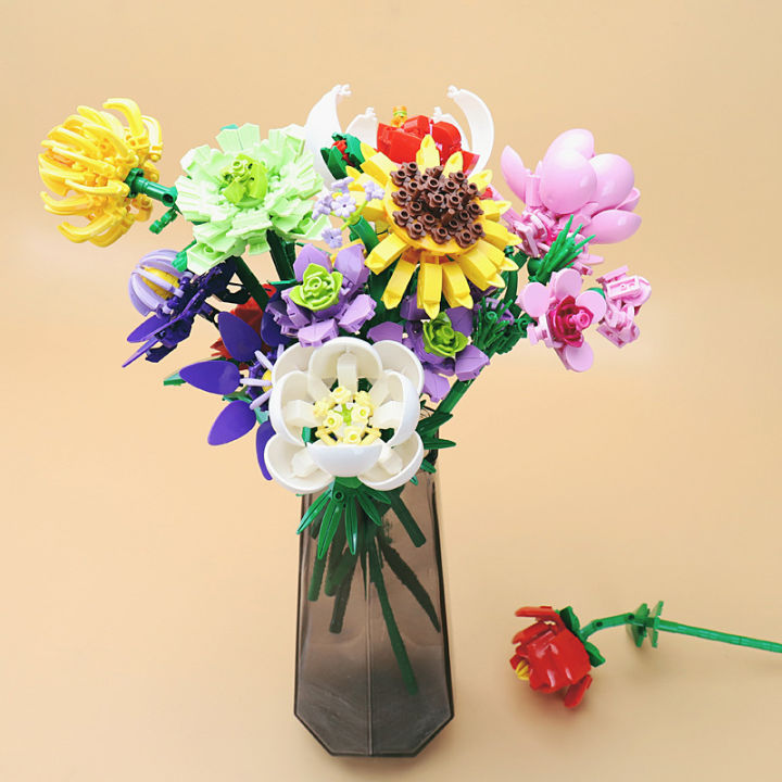 Zhegao bricks are compatible with Lego bouquets for kids to build flowers for girls puzzle toys for boys puzzle roses