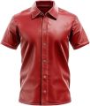 Genuine Lambskin Red Leather Shirt For Men - Real Leather Shirt - Half Sleeve Leather Shirt - Leather Jacket  Hayat Wax Style ZTC00082. 