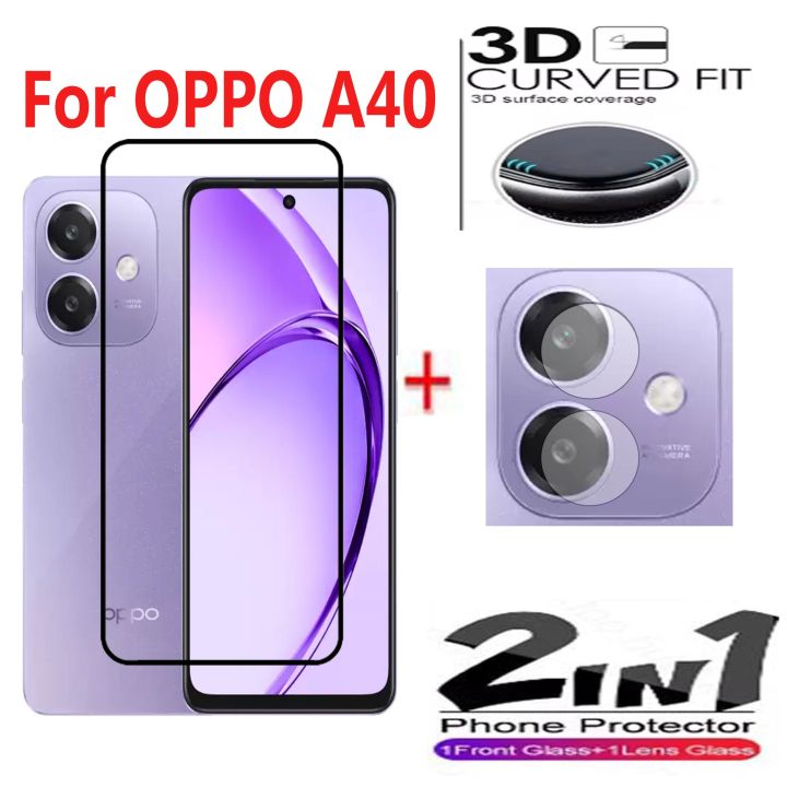 For OPPO A40 Tempered Glass 2 in 1 Camera Lens Protector and Full Coverage HD 9H 2.5D Tempered Front Glass Screen Protector