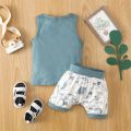 Baby Boys Summer Outfit Sets Sleeveless Letter Print Tank Tops + Animal Print Shorts. 