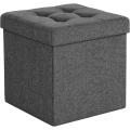 Fabric Linen Storage Ottoman, Padded Foldable Bench, Chest with Lid, 40L Capacity,Fabric Storage Box & Sofa with Cloth Organizer Cubes Organizer with  Holds up to 300 Kg For Bedroom, Hallway, Living Room, Dark Grey. 