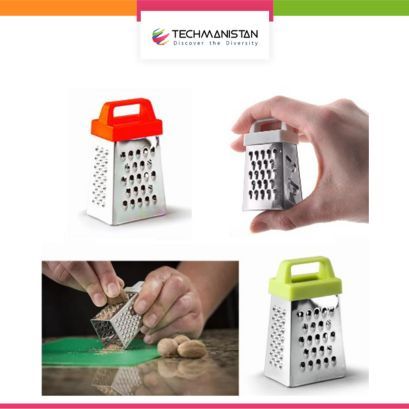 Techmanistan 4 Sided Mini Grater, Vegetables Grater, Peeler And Grater Tool, Stainless Steel Box Grater with Handle, Multifunctional Tiny Cheese Grater, Garlic Grater