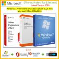 Windows 7 Professional SP1 Genuine 2025 Latest with Microsoft Office 2016/2024 (Pre-activated for Lifetime 32bit - 64bit) Multilingual + USB...(2 in 1). 