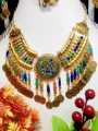 Gold Plated Multicolor Afghan Style Necklace Set with Coins – Traditional Handmade Ethnic Jewelry. 