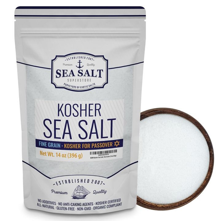 Kosher Sea Salt, Fine Grain Kosher Salt, Replacement for Table Salt, Non-Iodized, All-Natural, No Additives (14 oz Bag) - Sea Salt Superstore
