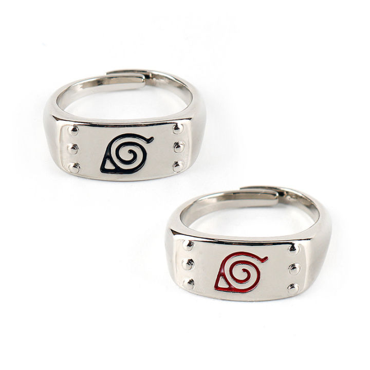 2 Designs Anime Akatsuki Sasuke Leaf Symbol Alloy Ring for Women Men Fans Red Leaf Cosplay Creative Couple Rings