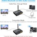 eSynic 192kHz Bluetooth DAC Transmitter V5.0 Bluetooth Converter Transmits with Volume Adjustment Digital to Analog Audio Converter with L/R & 3.5mm Output Supports. 