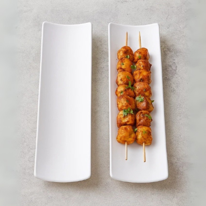 1 Piece Melamine Single Kabab Tray - Serving Tray -  Melamine Material - White & Black