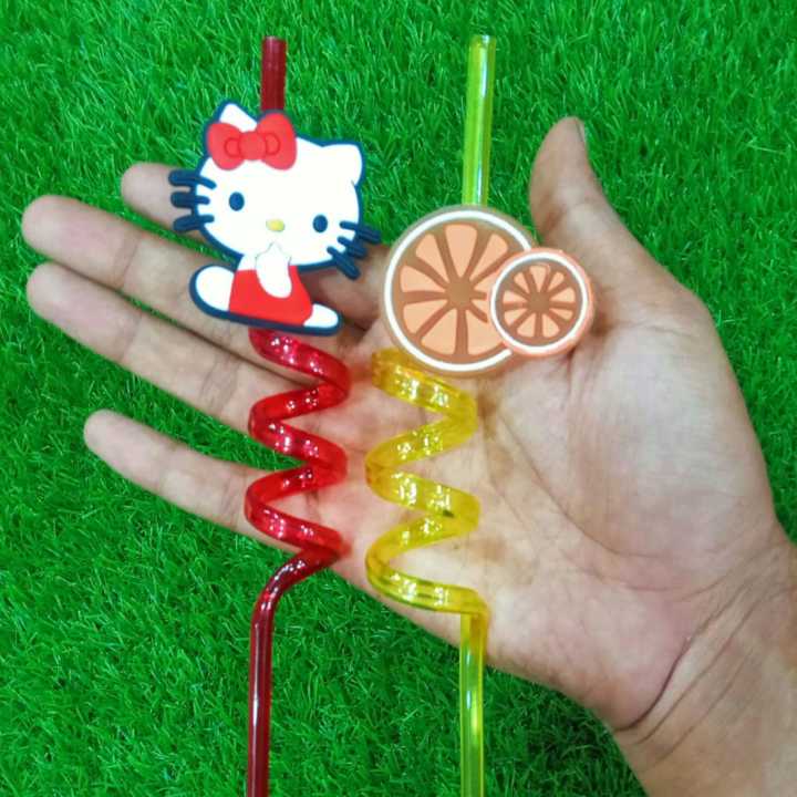Straws Random Pack of 2 Kids Fancy Animal Face Straws – Made of Unbreakable Plastic ...