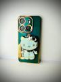 Tecno Spark go 2023 / Pop 7 Back Cover Hello Kitty Mirror Folding Bracket Luxury 6D Plating Case Soft Silicone Case - Mirror Hello Kitty Back Cover - Girls Back Cover. 