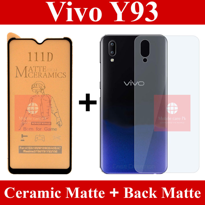 Vivo Y93 Matte Glass Fiber Glass Protector + Back Protector Carbon Fiber Matte Soft Skin Sheet For Vivo Y93