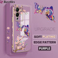 Jizetin (Free Lanyard) for Infinix Note 12 G96 Back Cover Peach Blossom and Butterfly Luxury 6D Plating Case Side Pattern Soft Silicone Square Mobile Phone Cases. 