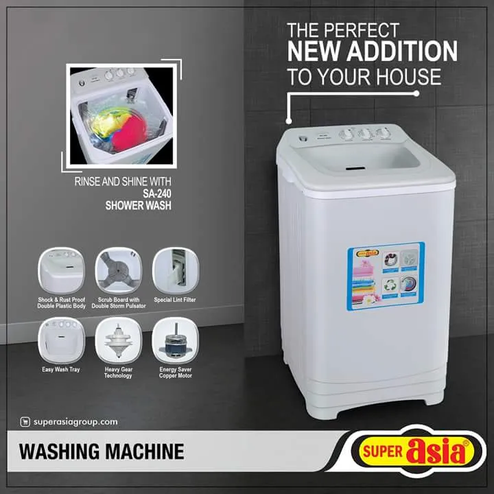 Super Asia Washing Machine SA-272 FAST WASH PLUS/CRYSTAL- Large