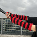 Arm Sleeves Stretchy Knitted Arm Sleeves with Thumbhole Design Red-black Striped Half Finger Arm Gloves for Cosplay Halloween Costume Women's Elbow Length Arm Warmer. 