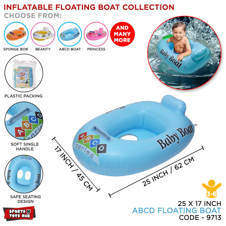 Inflatable Water Boat For Kids – PVC Pool Float Raft With Handles & Backrest, Assorted Cartoon Designs