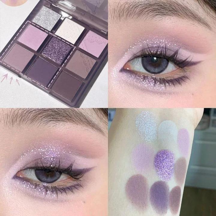 Aurora Purple Eyeshadow Palette Punk Smokey Purple Lace Shimmer Matte Silver Water Highlight Cool Tone Eye Shadow Korean Make-up BruberryBeE