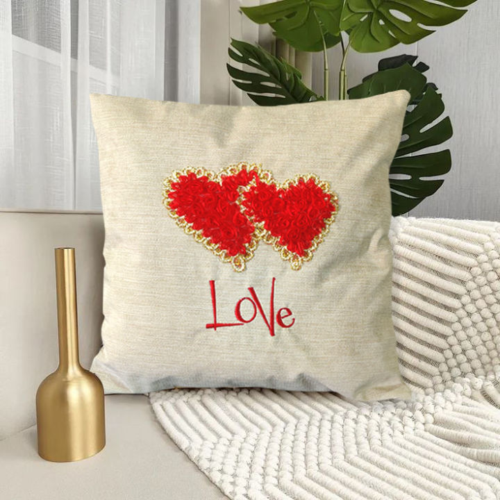 Beige Love Twin Heart Couples Cushion Cover