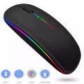 Ultra Slim Dual Mode 5.1 Bluetooth mouse Rechargeable Battery Gaming RGB USB Wireless Optical Mouse With Silent Clicks Black 2.4G Backlit Mice - Plug and Play. 
