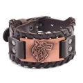 Viking Bracelet Punk Celtic Wolf Head Leather Bracelets For Men Jewelry. 