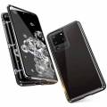 Samsung Galaxy A70: Magnetic Adsorption Case Metal Metallic Frame Tempered Glass Back with Built-in Magnet Back and Bumper Cover. 