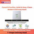 Enviro 90cm Digital Kitchen Hood (EHDT-901) – T Shape Chimney Hood, Touch Control, Digital Display, 200W Powerful Suction, Low Noise ≤70dB, LED Lights, 3 Stainless Steel Filters, Wall Mount, Energy Efficient. 