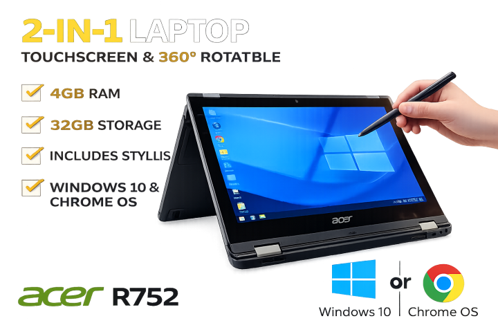 Acer Chromebook Spin 511 R752T 32GB Storage 4GB RAM Intel UHD Graphics ...