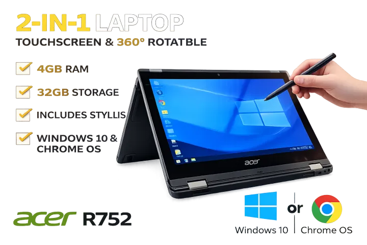 Acer Chromebook Spin 511 R752T 32GB Storage 4GB RAM Intel UHD Graphics ...