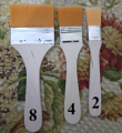 3pcs Wide & Thin Gesso Paint Brush Set best for canvas oil acrylics gouache paints watercolor poster color white bristle and brown handle. 