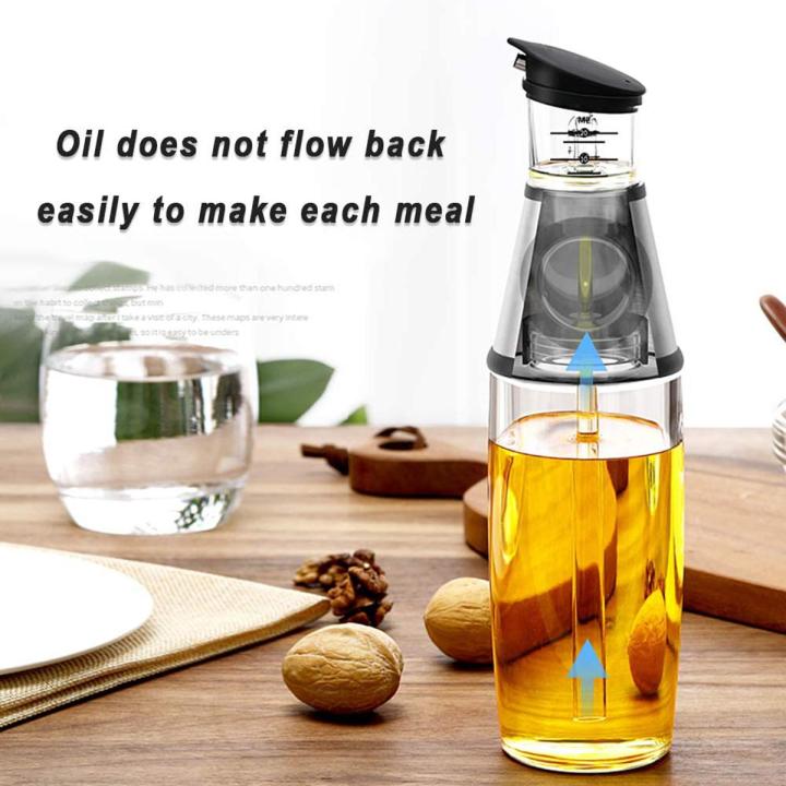 Premium Glass Oil and Vinegar Dispenser, Kitchen Oil Pourer, Clear Glass Oil Bottle with Scale, 500ml