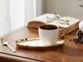Premium Quality Black Ceramic Cups & Saucers Set (Set of 6 Pcs) Electro Gold Plated Cups & Saucers Set - Super Quality Tea Set.. 
