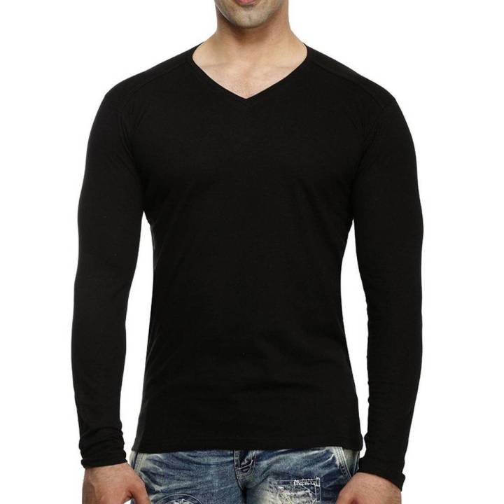 Men's Full Sleeves V-Neck T-Shirt - Black