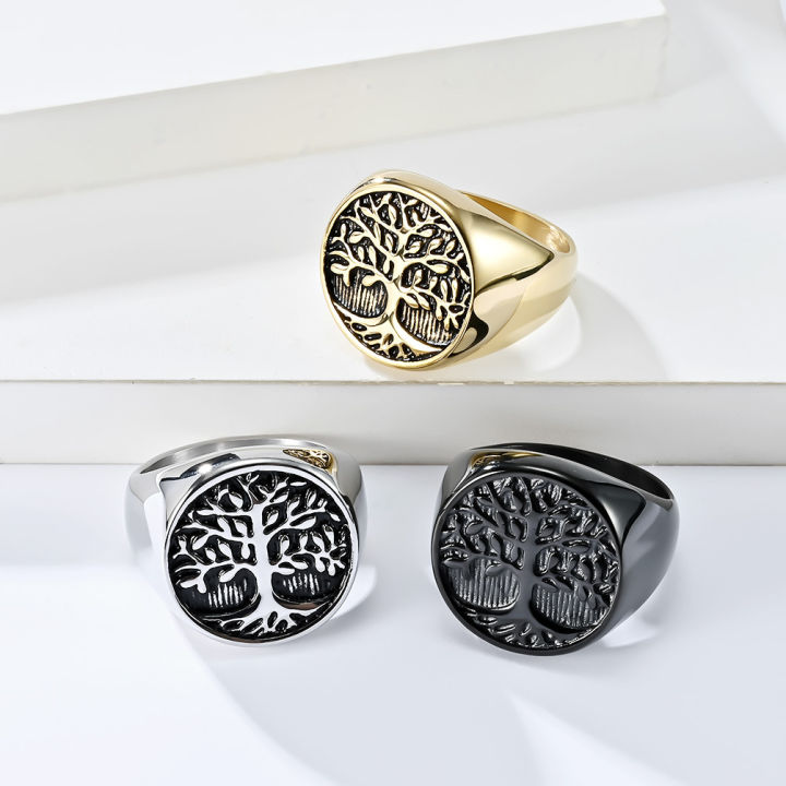 Wholesale Personalized Punk Style Silver Jewelry Big Vintage Tree Of Life Ring For Men