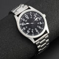 Pilot Style Watch Arabic Numbers Easy Reading Metal Strap. 