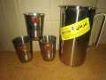 4 Pcs Drinkware Set 1.2 Liter Jug with 3 Glass Set Stainless Steel Rust Free. 