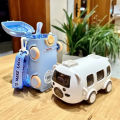 Cute Bus Shaped Water Bottle With Straw 500ml Toy Car Bottle. 