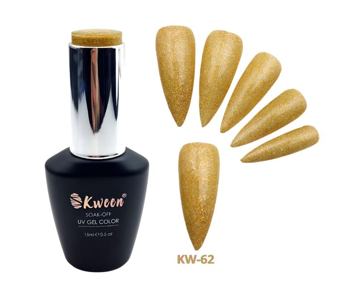 KWEEN Glitter Gel Nail Polish Yellow Gold Glitter Soak Off UV LED Nail Polish Holographic Sparkle Shiny Diamond Gel Polish for Manicure