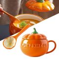 300ml/500ml/850ml Halloween Pumpkin Shaped Ceramic Cup Spoon Kawaii Soup Mug With Lid Oatmeal Cup Creative Water Cup. 