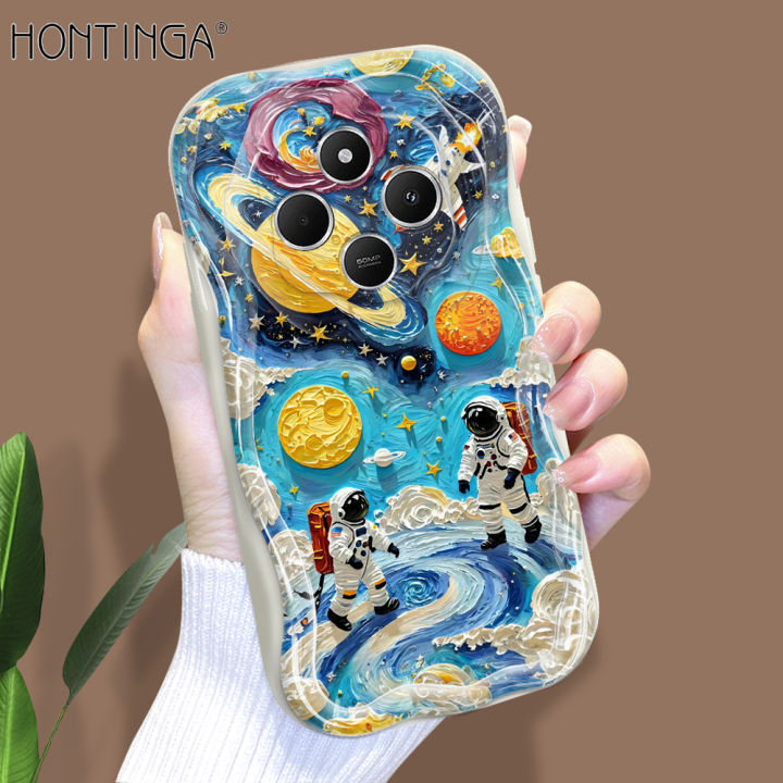 Hontinga for Redmi 14C Back Back Cover Planetary Astronauts Cream Texture Wavy Edge Soft Phone Case