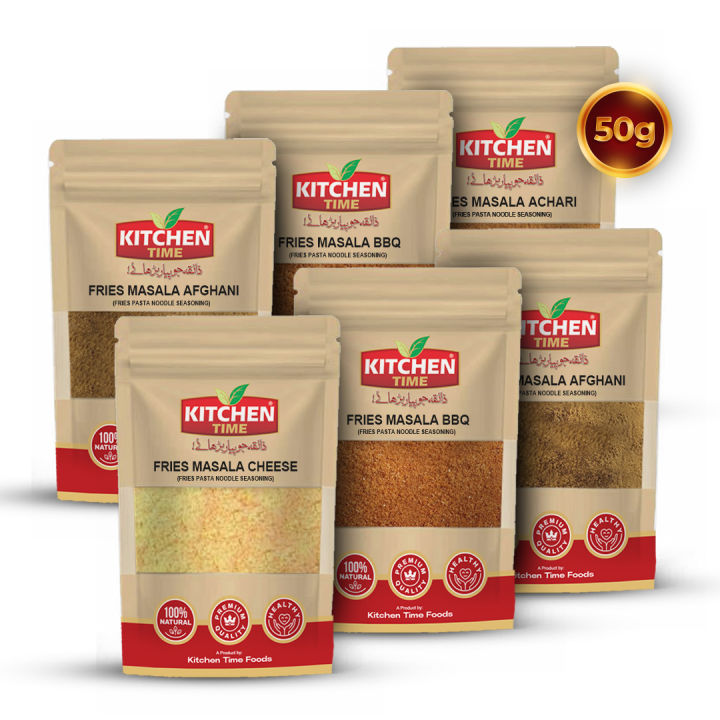 (Any 6 Pack)Fries Masala - fries noodles pasta masala seasoning - Spices - French Fries Masala - 50g each Pack By Kitchen Time Foods