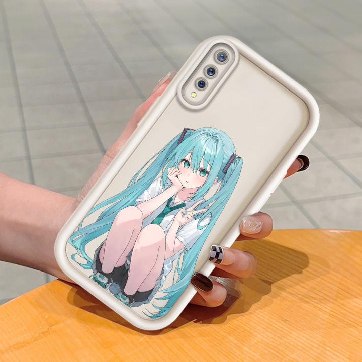 TA for Vivo S1 Back Cover Soft Square Ladder Blue Haired Girl Mobile Cover Silicone Camera Protection Phone Case