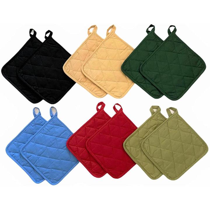 Pot Holders, Cotton, Heat Resistant, Kitchen Essential, Pot Holder Set Pack of 6 Pairs for Cooking and Baking with Hanging Loops