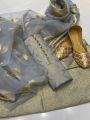 FREE Khussa |Banarsi  Jacquard Shirt /Organza Banarsi Dupatta/ 3pc Suit Golden Khussa. 