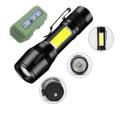 Mini Rechargeable LED Flashlight Torch COB+XPE Portable Torch Zoomable Focus Light Tactical Flashlight with Pen Clip and Box. 